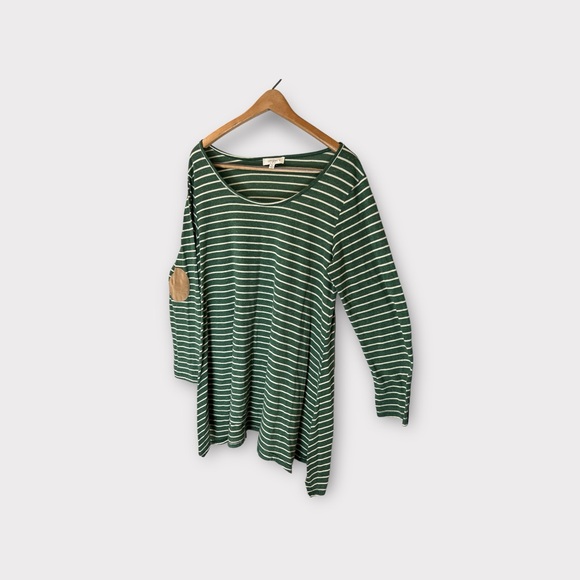 Umgee Green Striped Tunic Dress with Elbow Patches - Picture 5 of 7